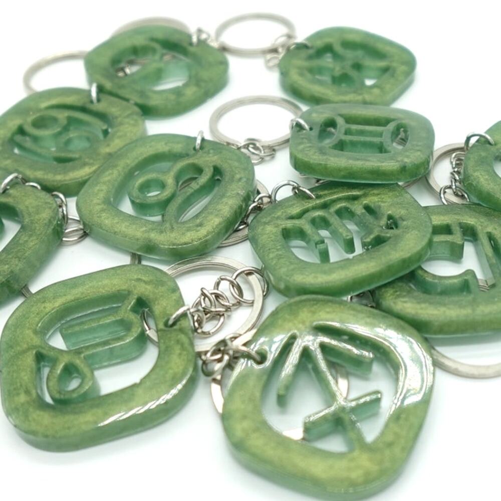 Mystic Olive Green ZODIAC Charm Keychain